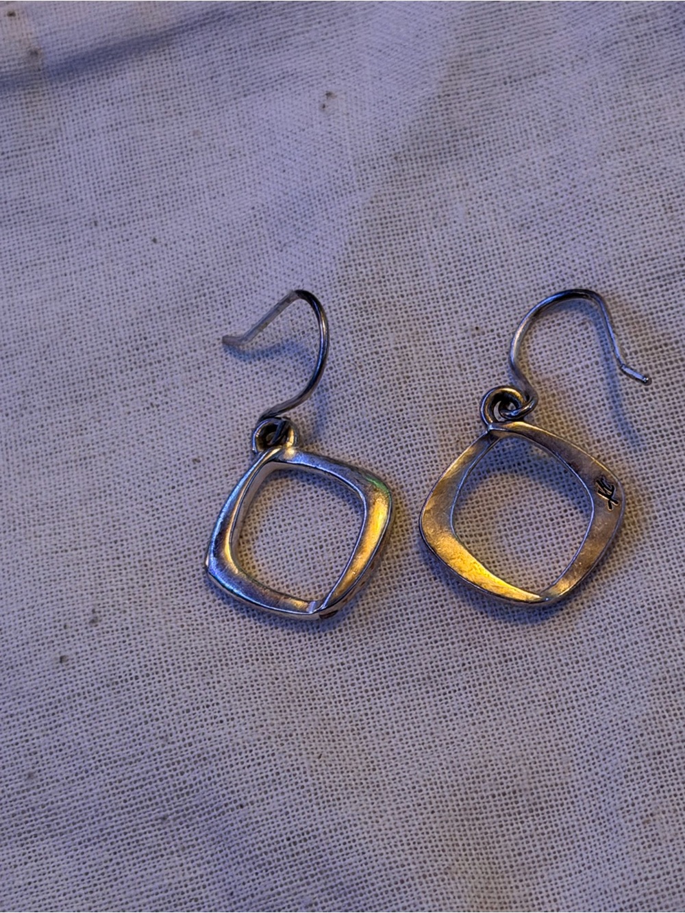 Vtg Silpoda 925 sterling silver Geometric Twisted Square Drop Dangle Earrings